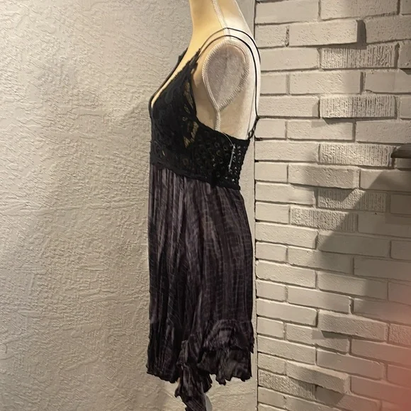 Free People Black Lace Trim Tie-Dye Dress - Picture 3 of 5